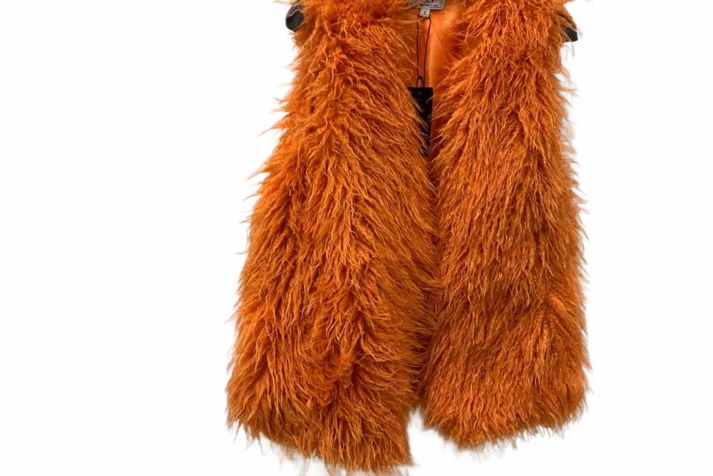 NEW WONDERFUL & YOUNG women's mongolian fur vest in orange